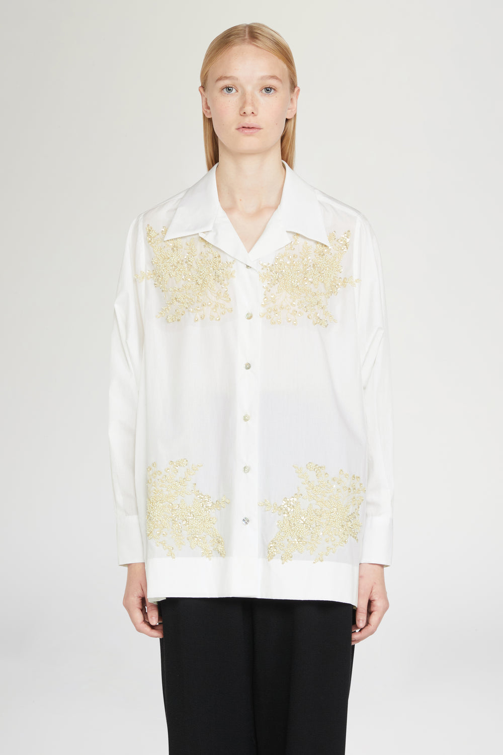White Cotton Shirt with Beads