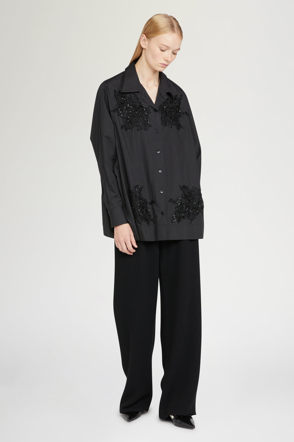 Black Cotton Shirt with Beads