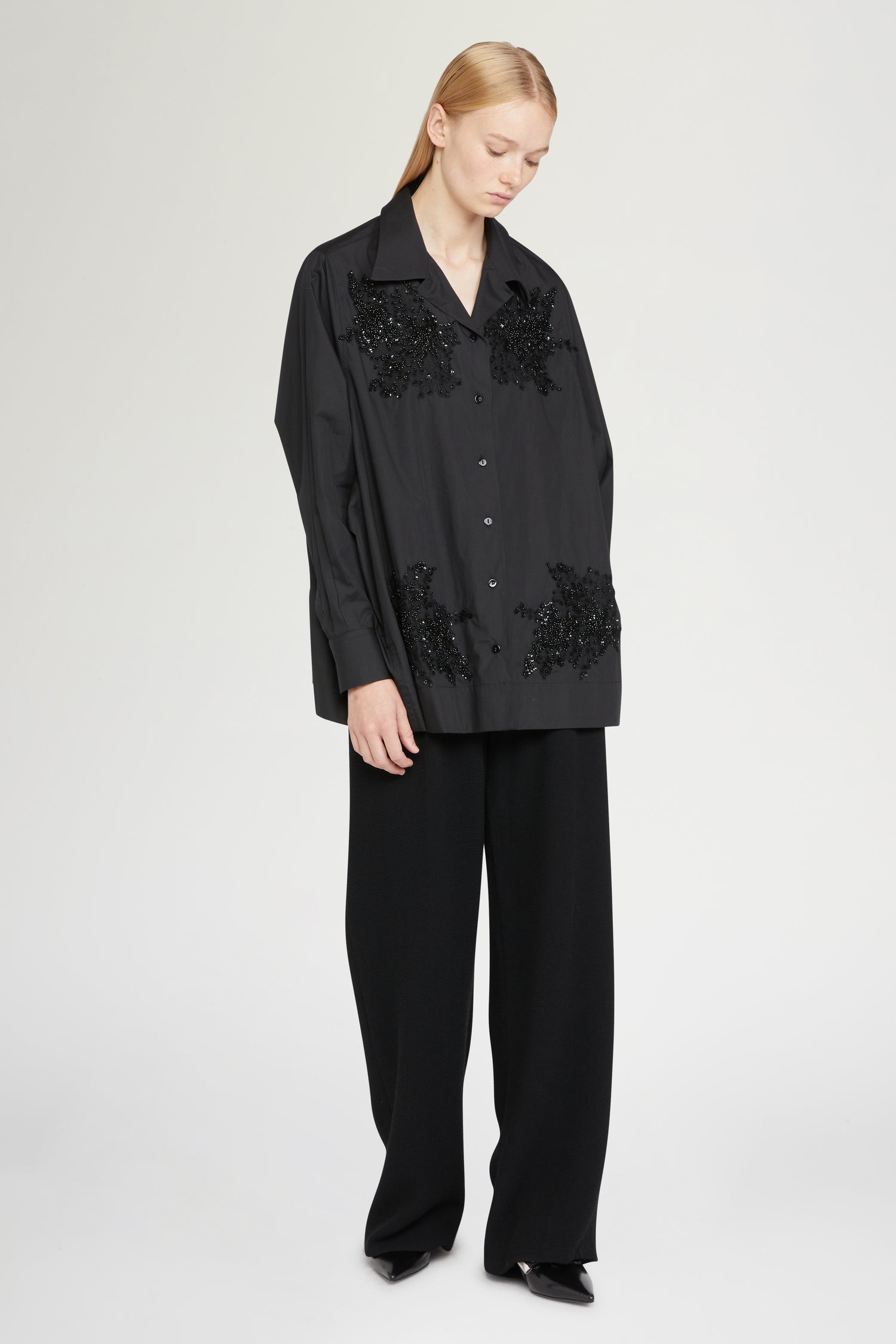 Black Cotton Shirt with Beads