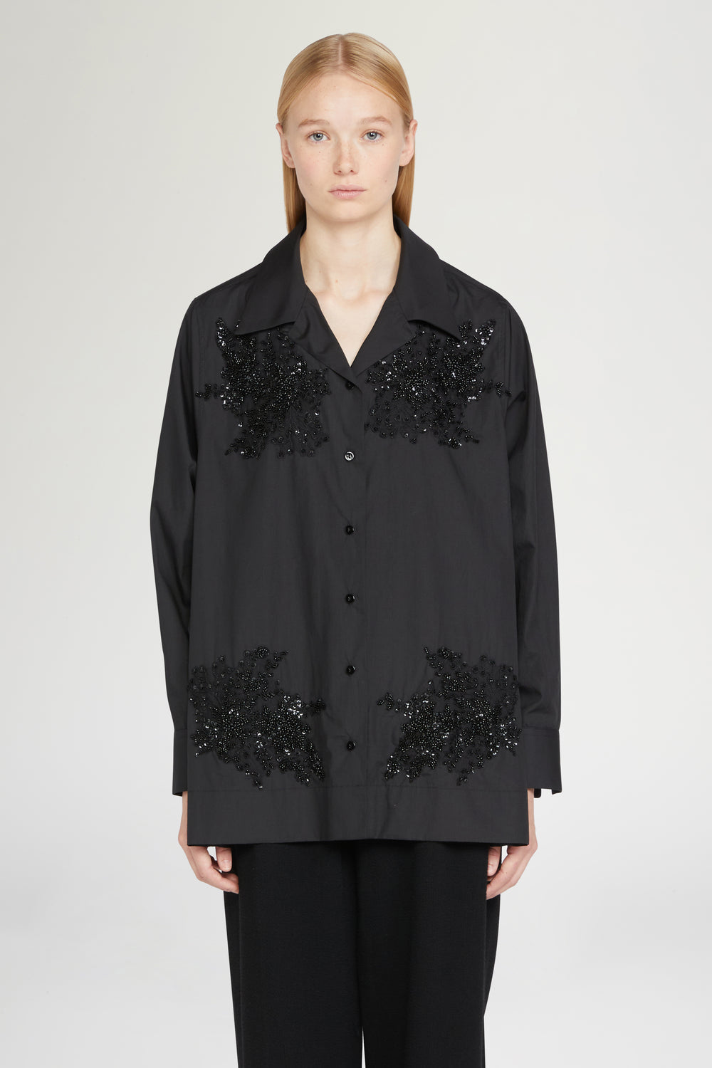 Black Cotton Shirt with Beads