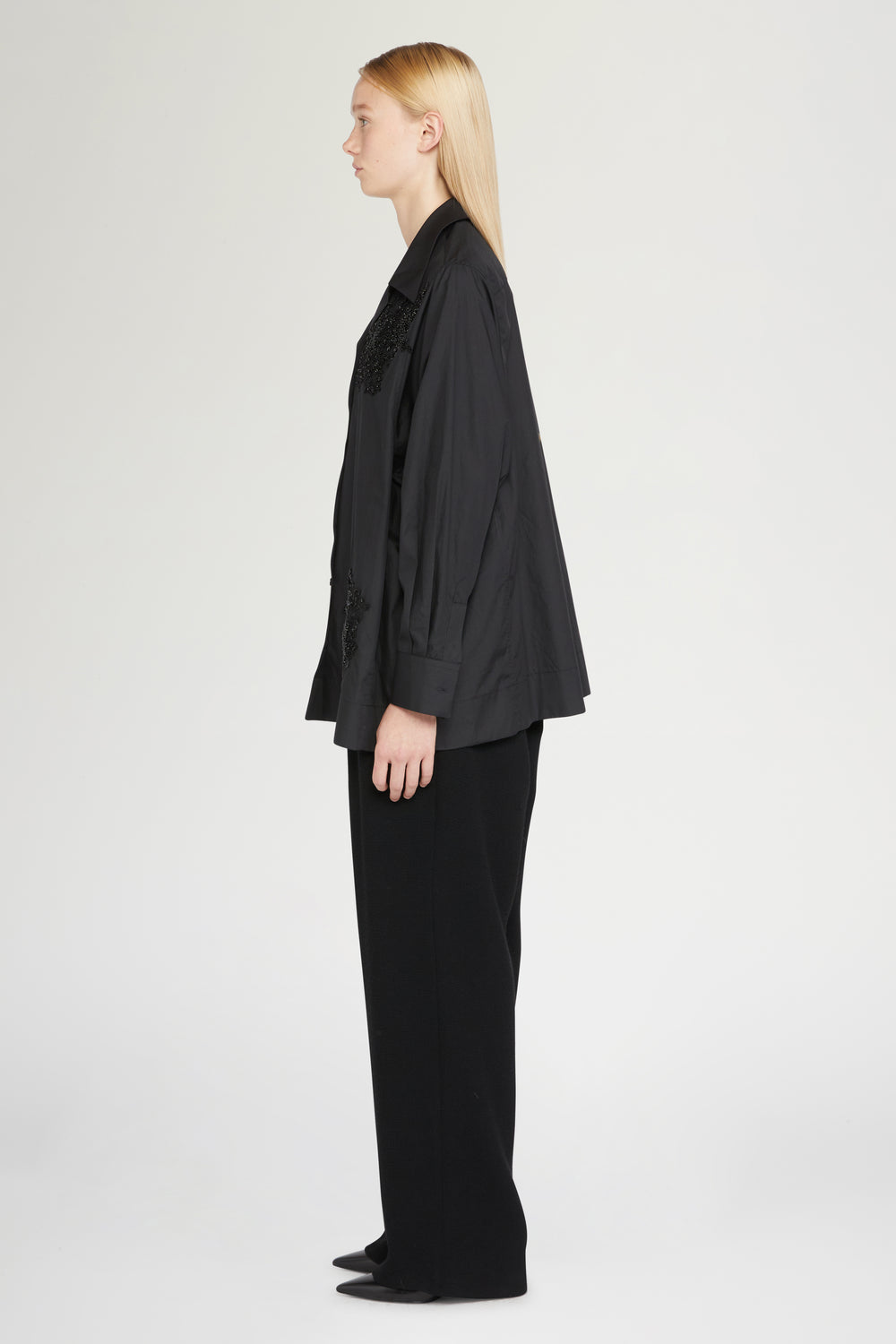 Black Cotton Shirt with Beads