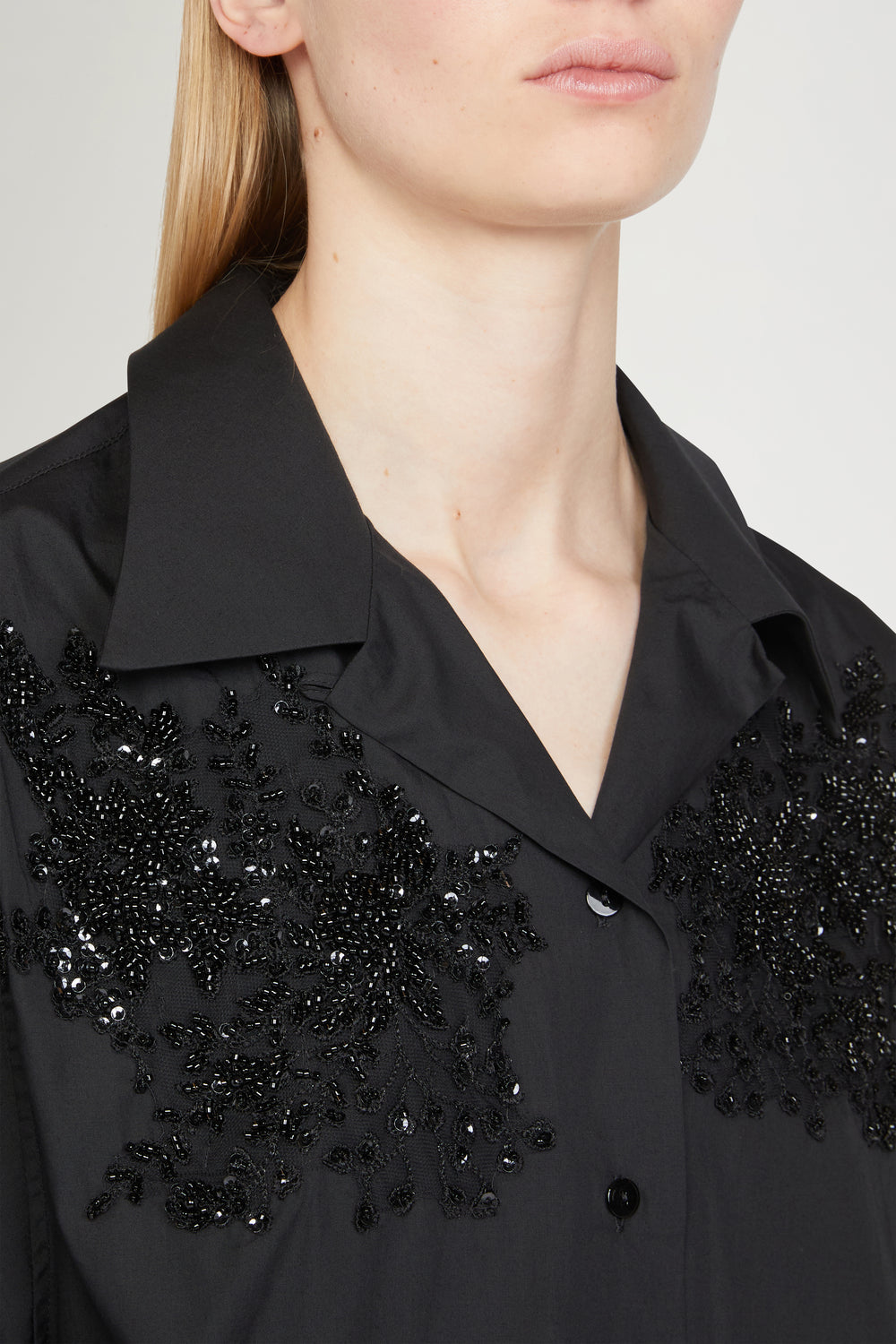 Black Cotton Shirt with Beads