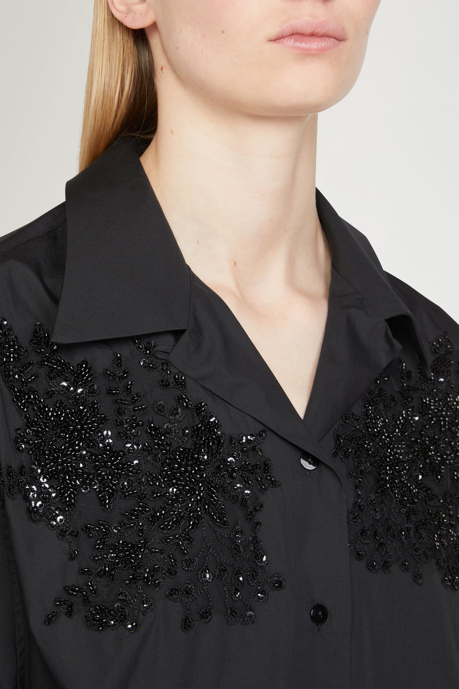 Black Cotton Shirt with Beads