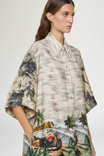 Abito Camicia con Stampa Cartolina