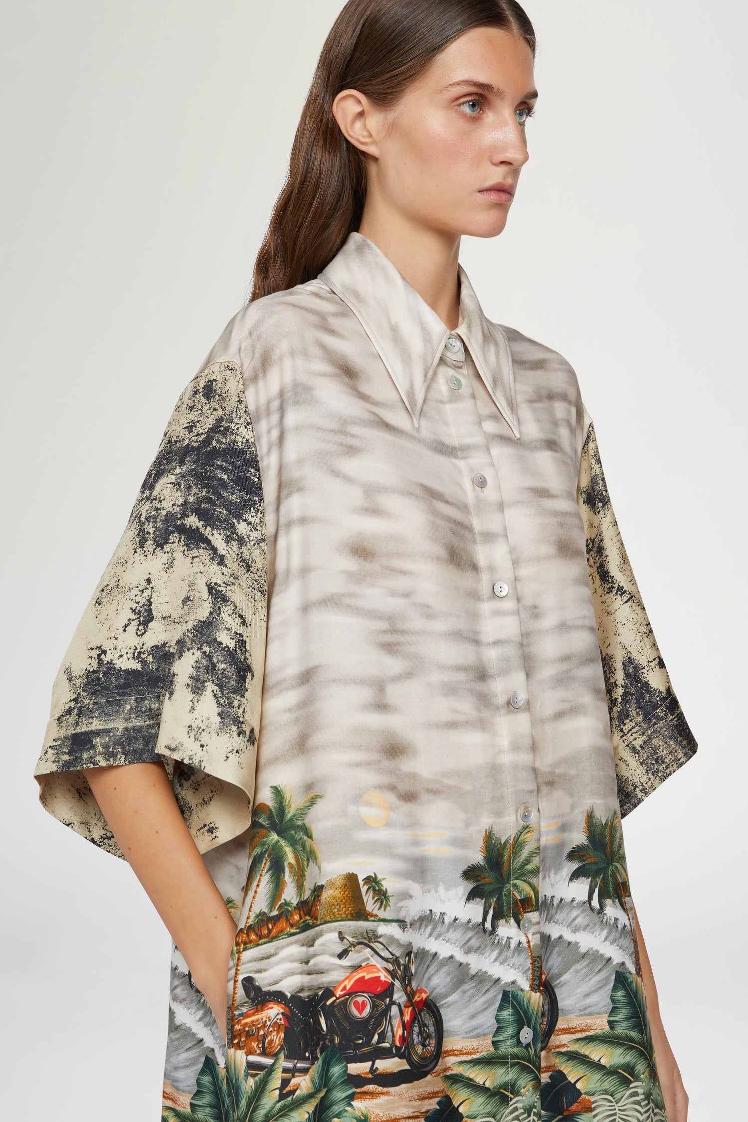 Abito Camicia con Stampa Cartolina
