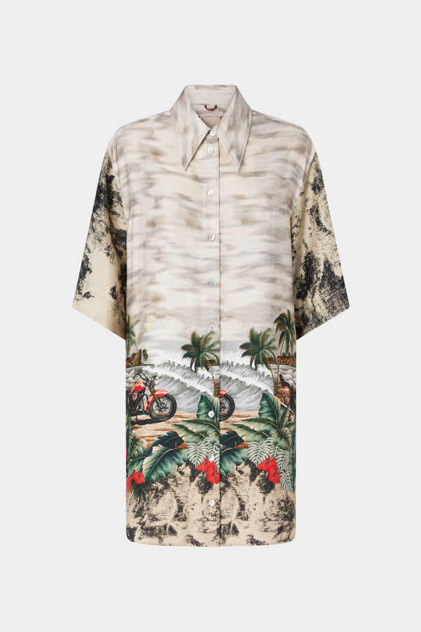 Abito Camicia con Stampa Cartolina