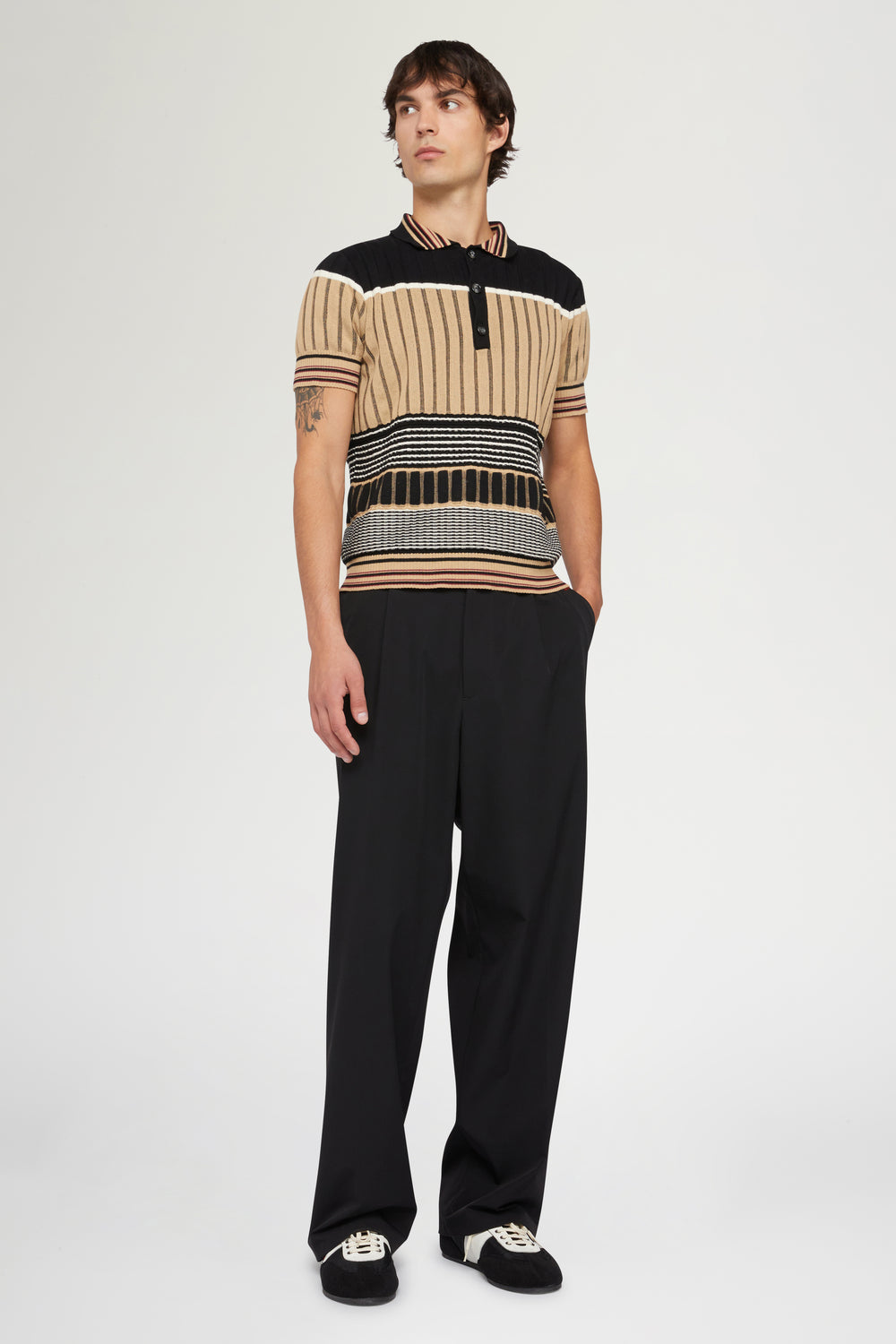 Beige & Black Knit Polo