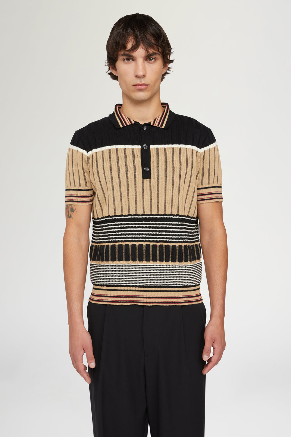 Beige & Black Knit Polo