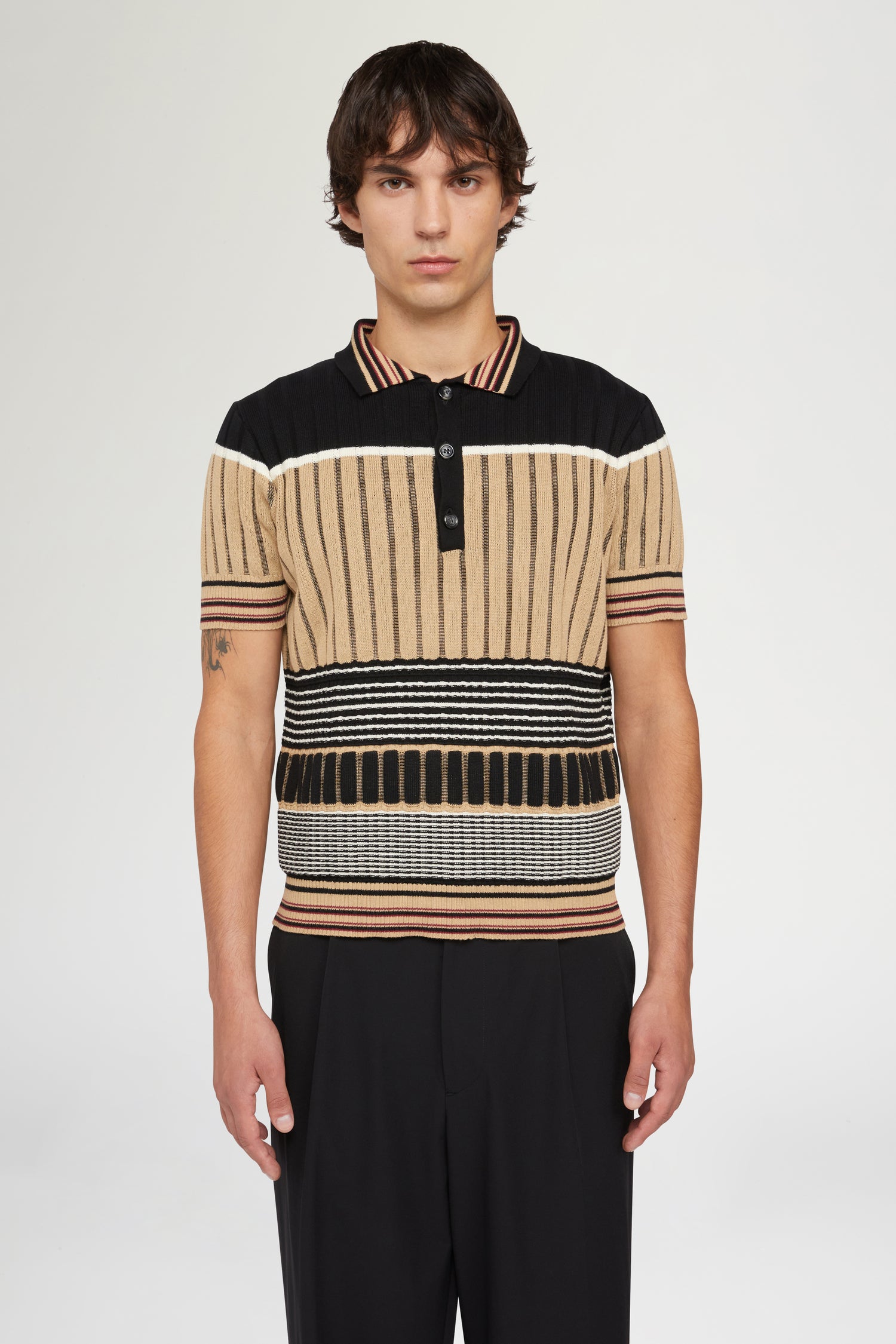 Beige & Black Knit Polo