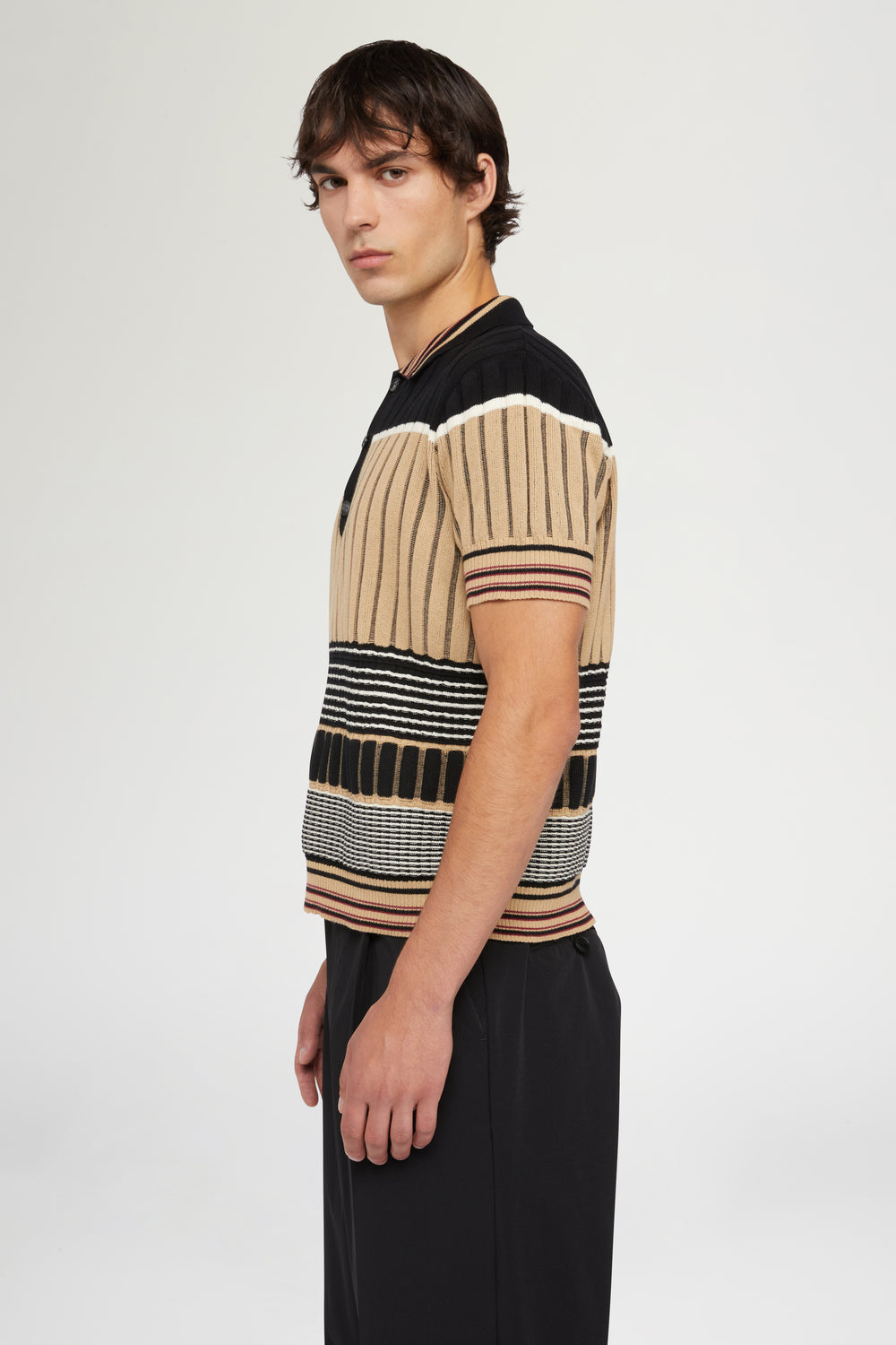 Beige & Black Knit Polo