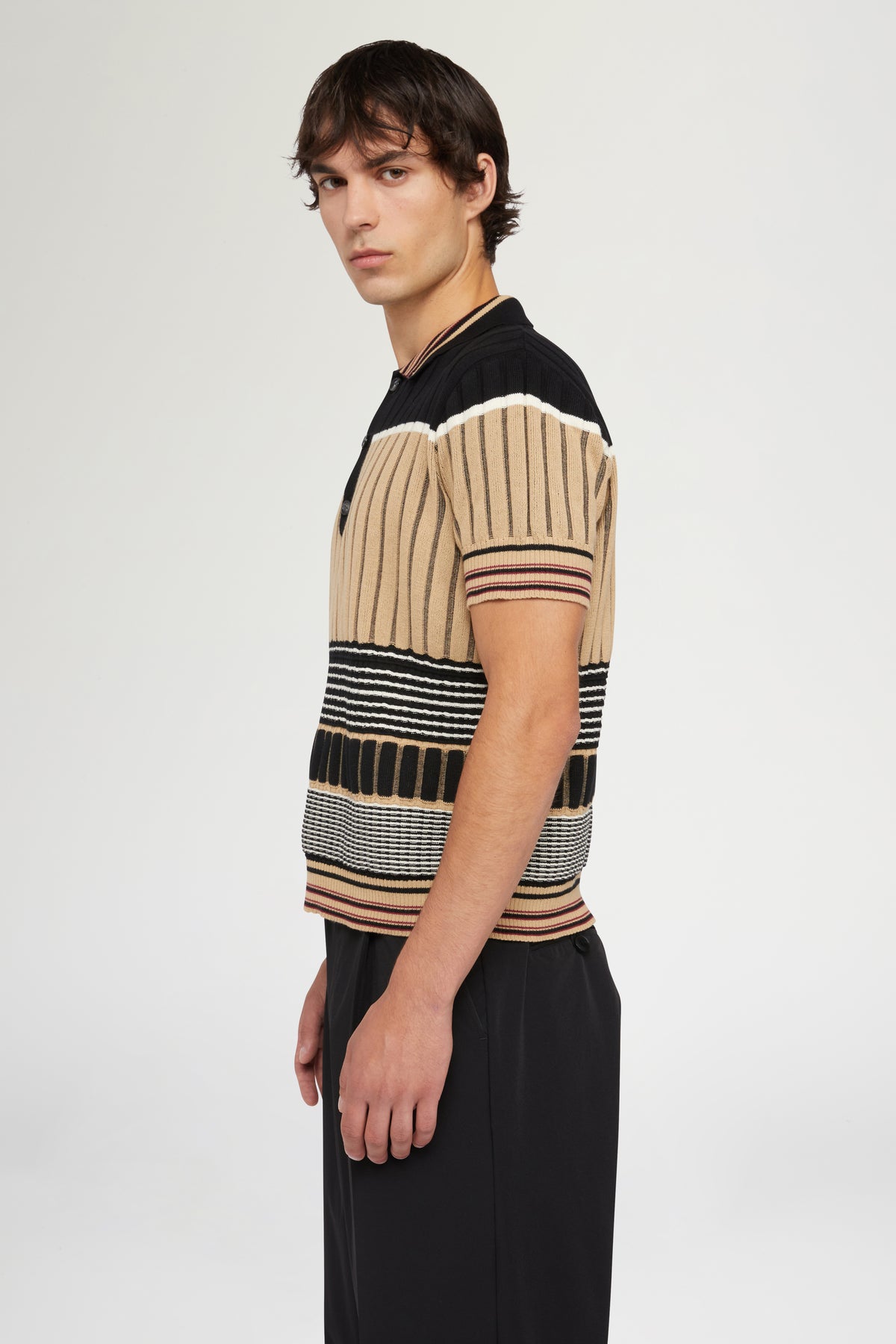 Beige & Black Knit Polo