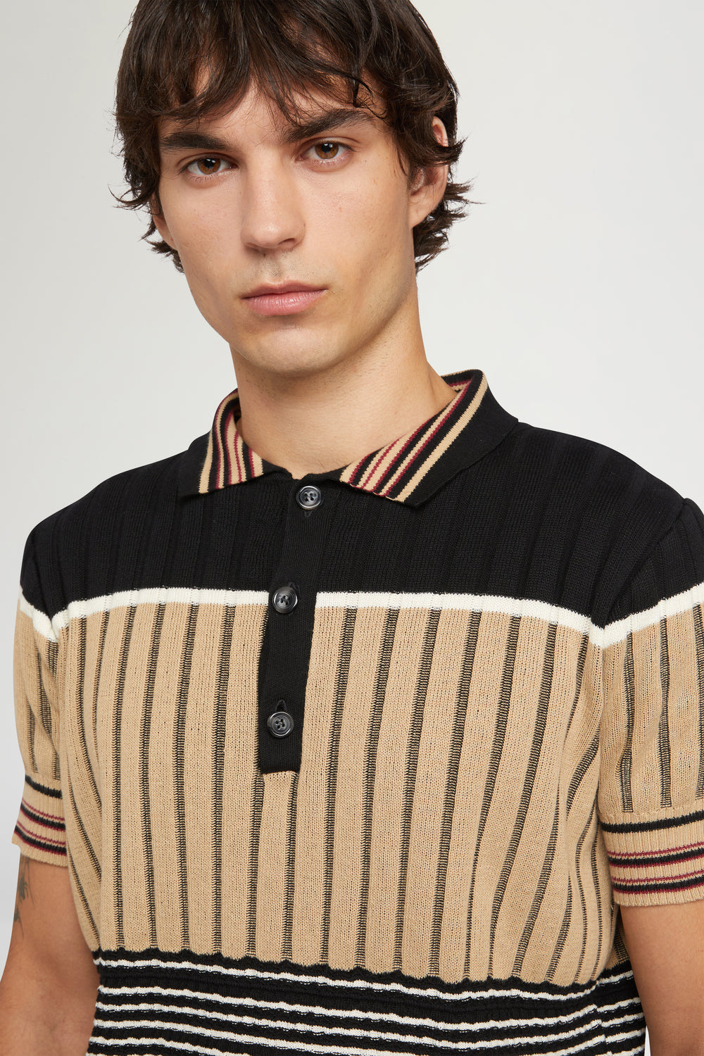 Beige & Black Knit Polo