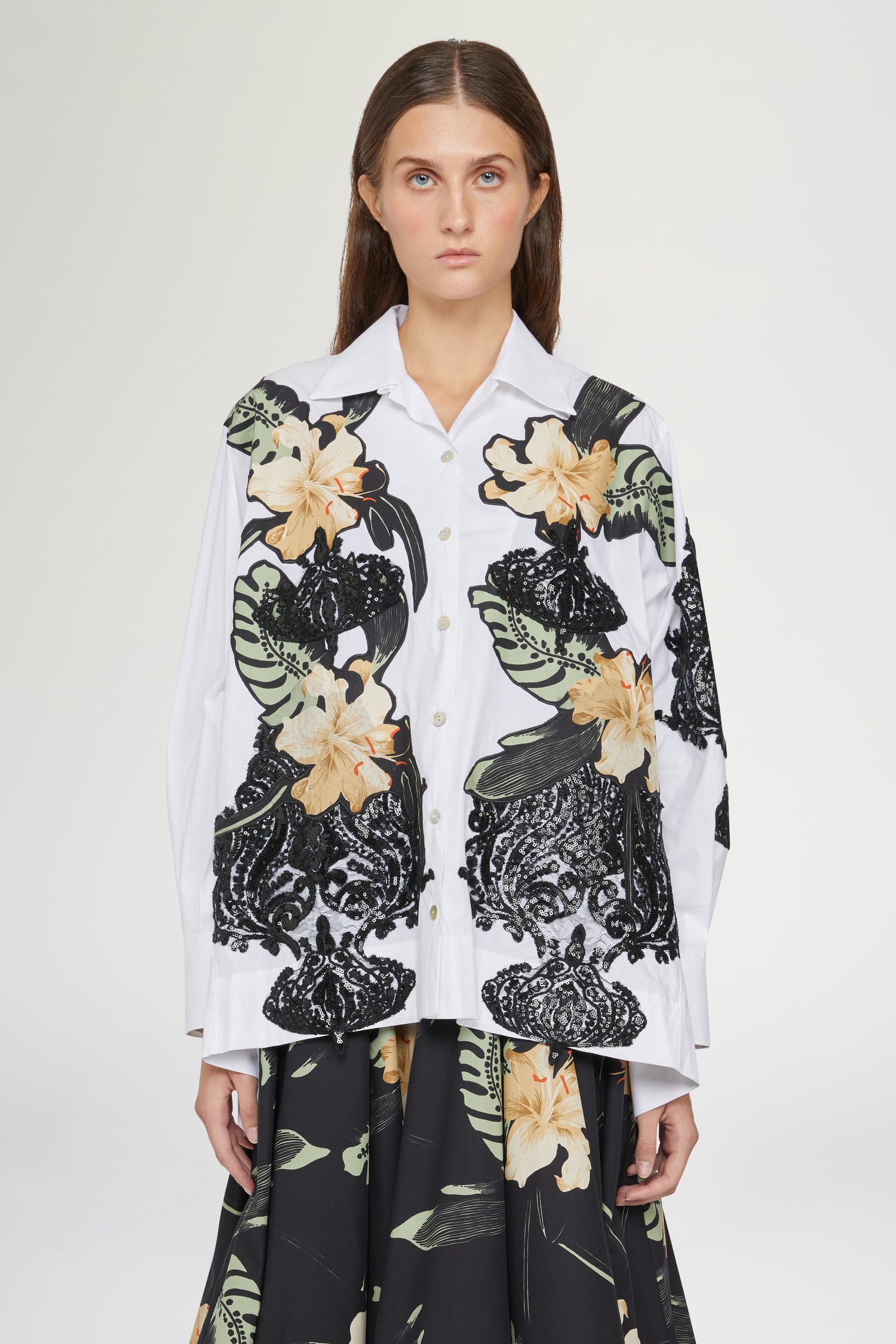 Camicia Bianca Ibiscus Patchworks