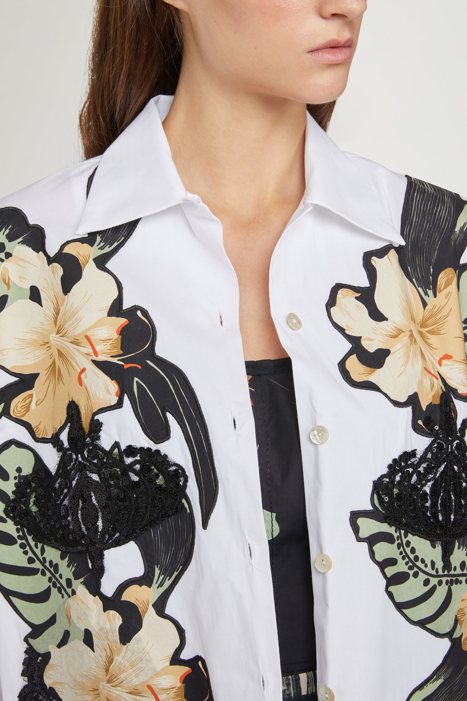 Camicia Bianca Ibiscus Patchworks