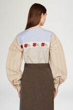 Blusa in cotone con Righe e Jacquard Floreale