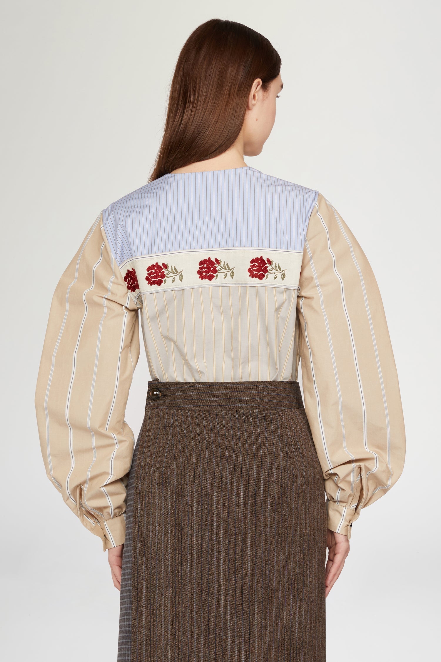 Blusa in cotone con Righe e Jacquard Floreale