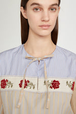 Blusa in cotone con Righe e Jacquard Floreale