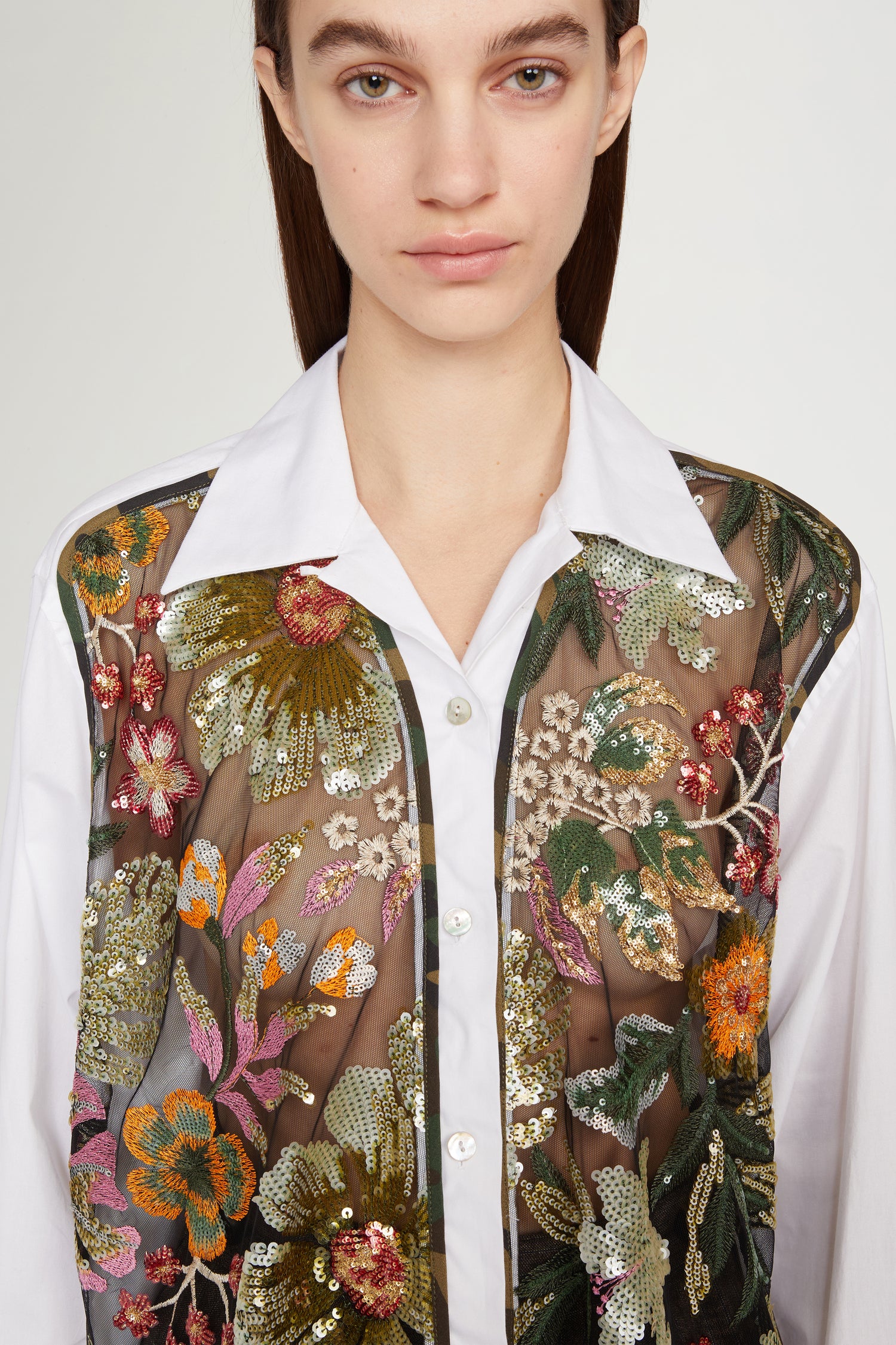 White Cotton Shirt with Sequinned Embroidery