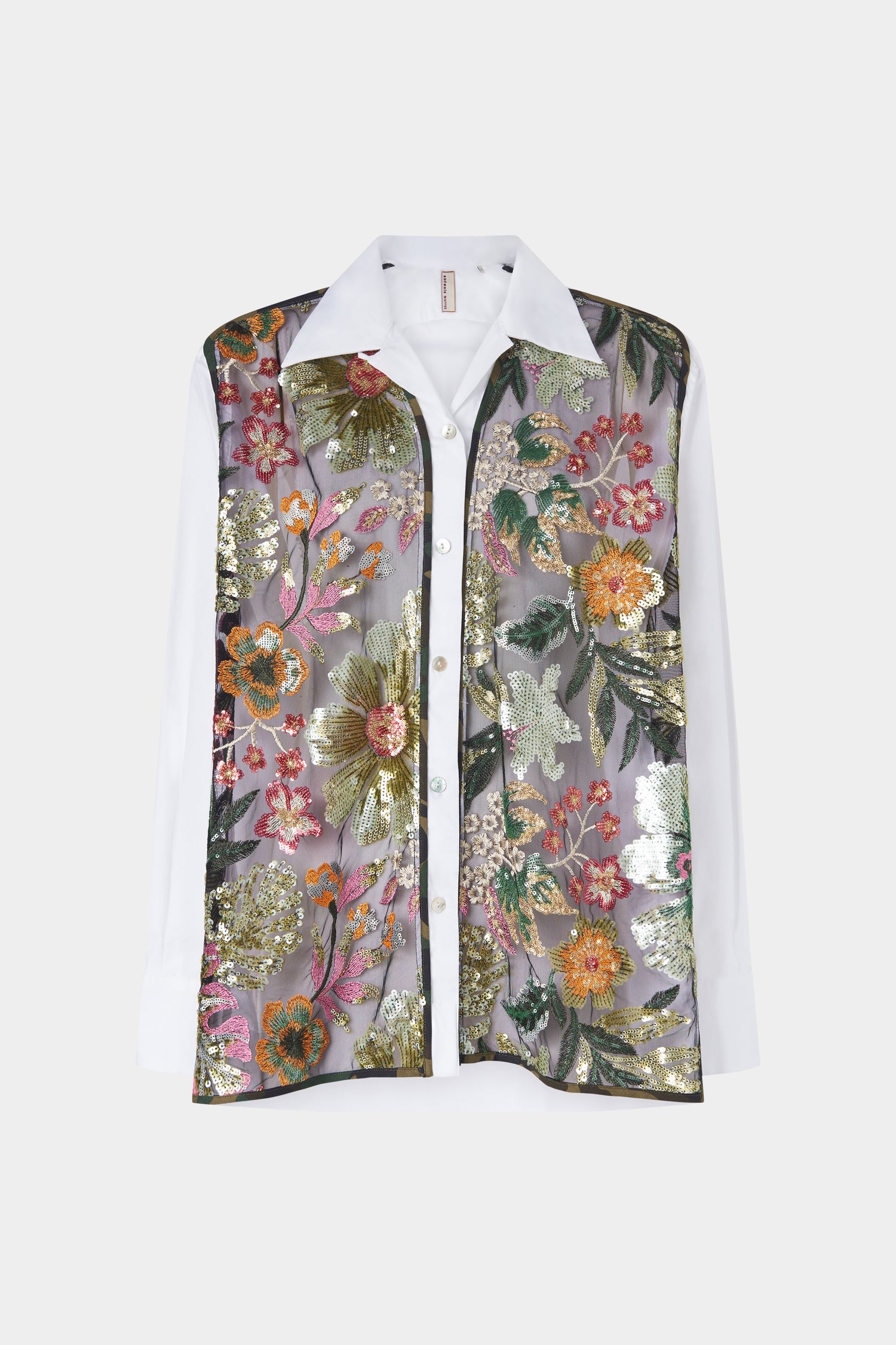White Cotton Shirt with Sequinned Embroidery