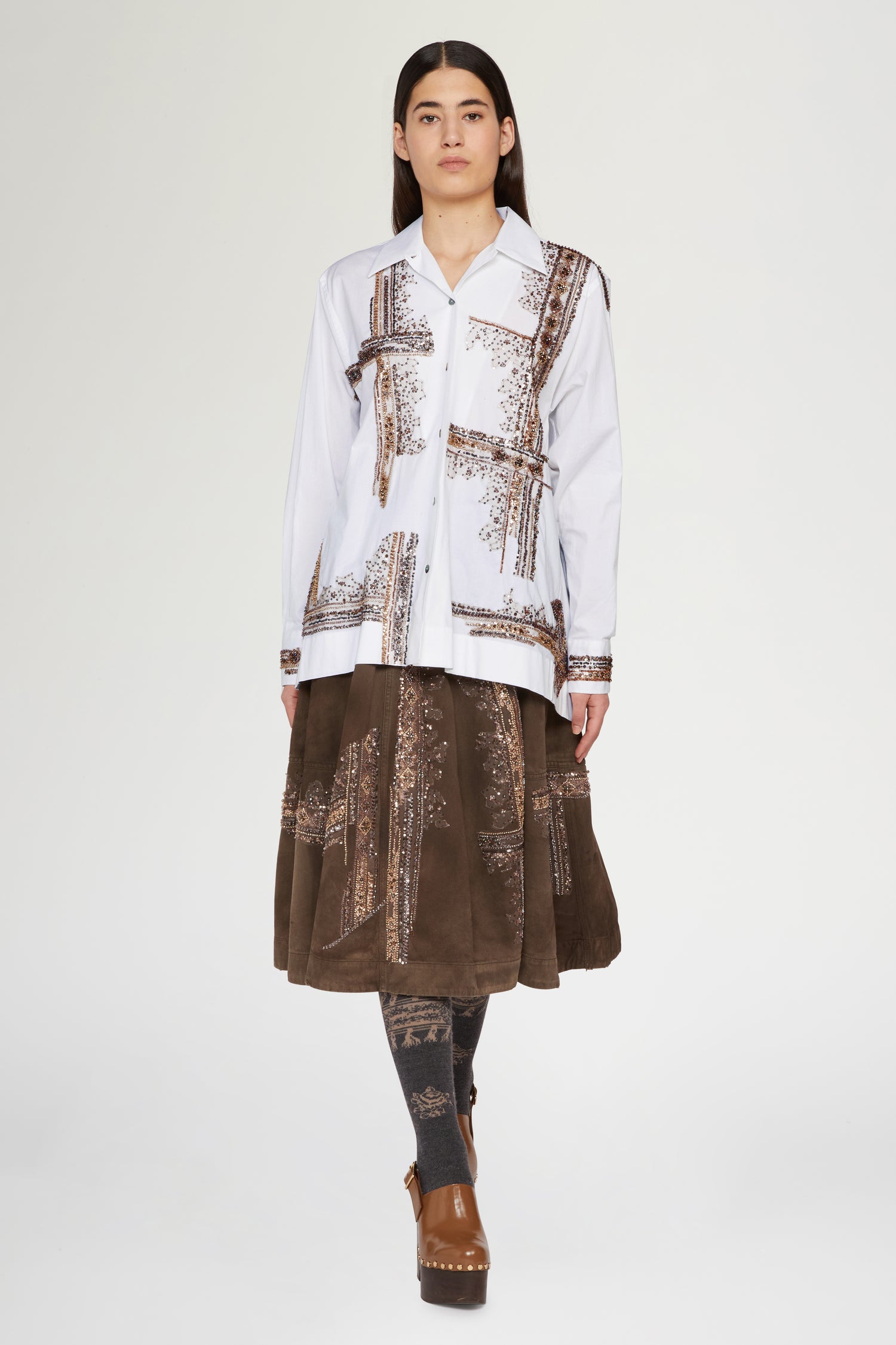 Camicia Bianca in Cotone con Paillettes