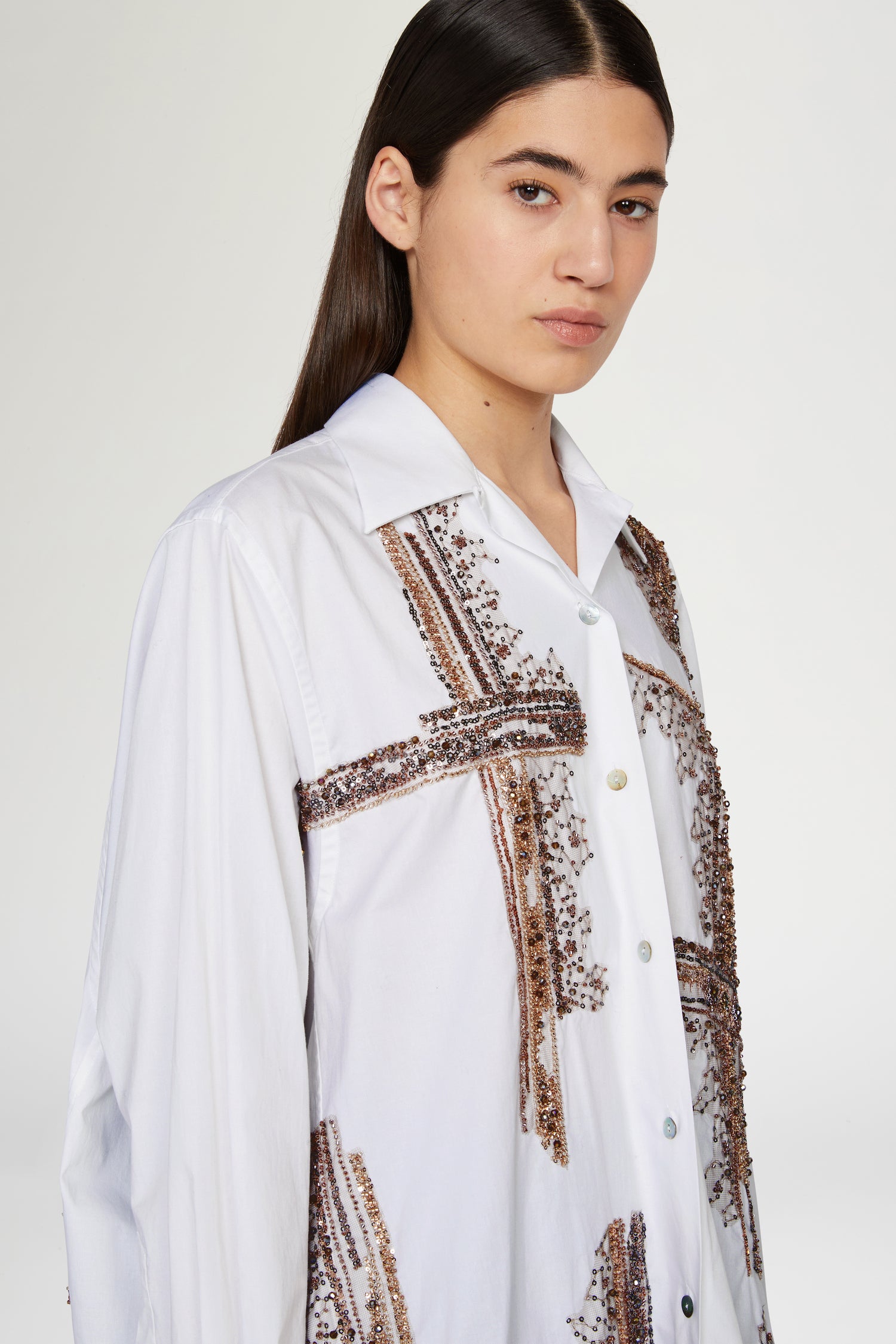 Camicia Bianca in Cotone con Paillettes