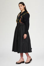 Camicia Nera in Cotone con Ricamo Floreale