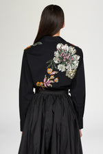 Camicia Nera in Cotone con Ricamo Floreale