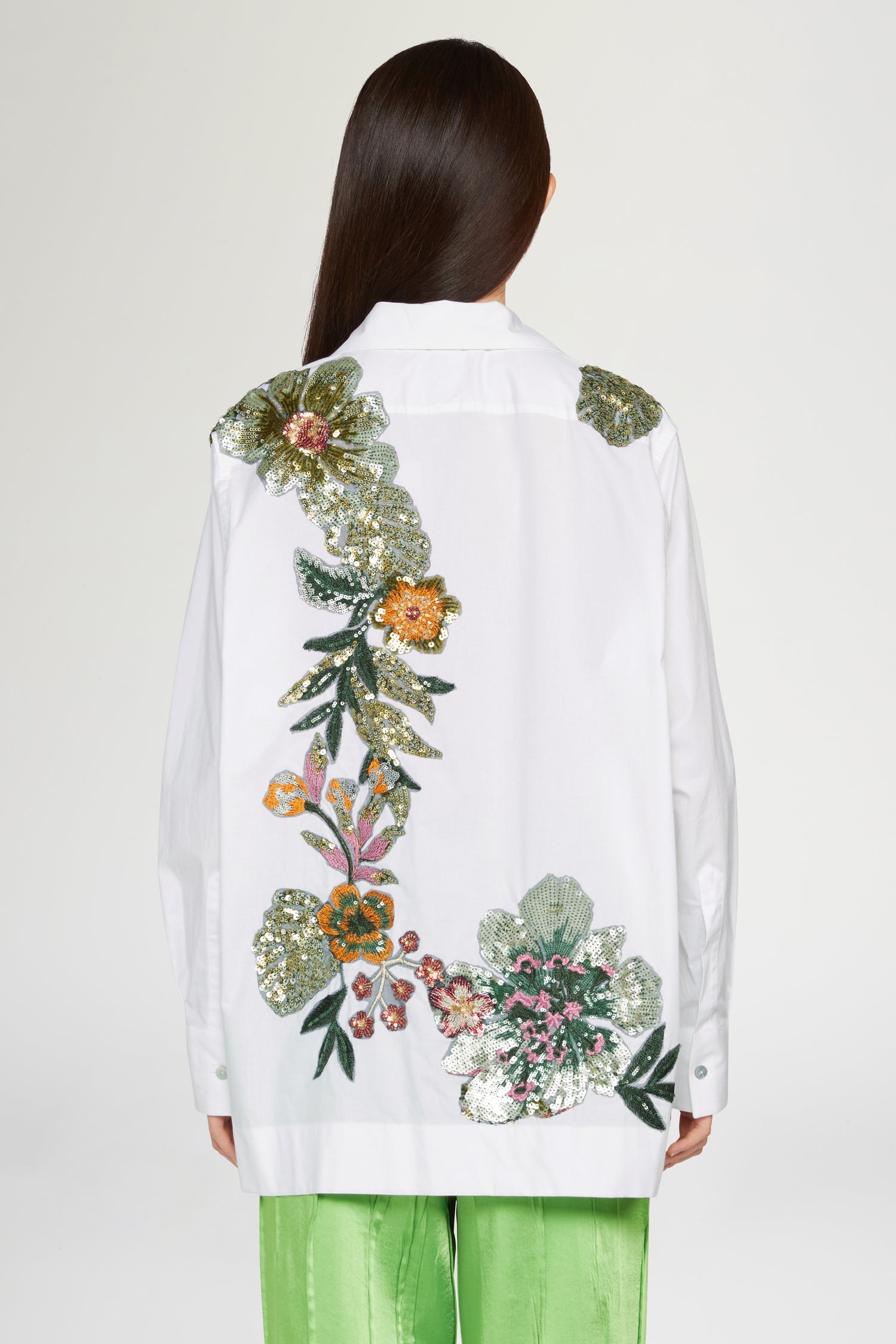 Camicia Bianca in cotone con Ricamo Floreale