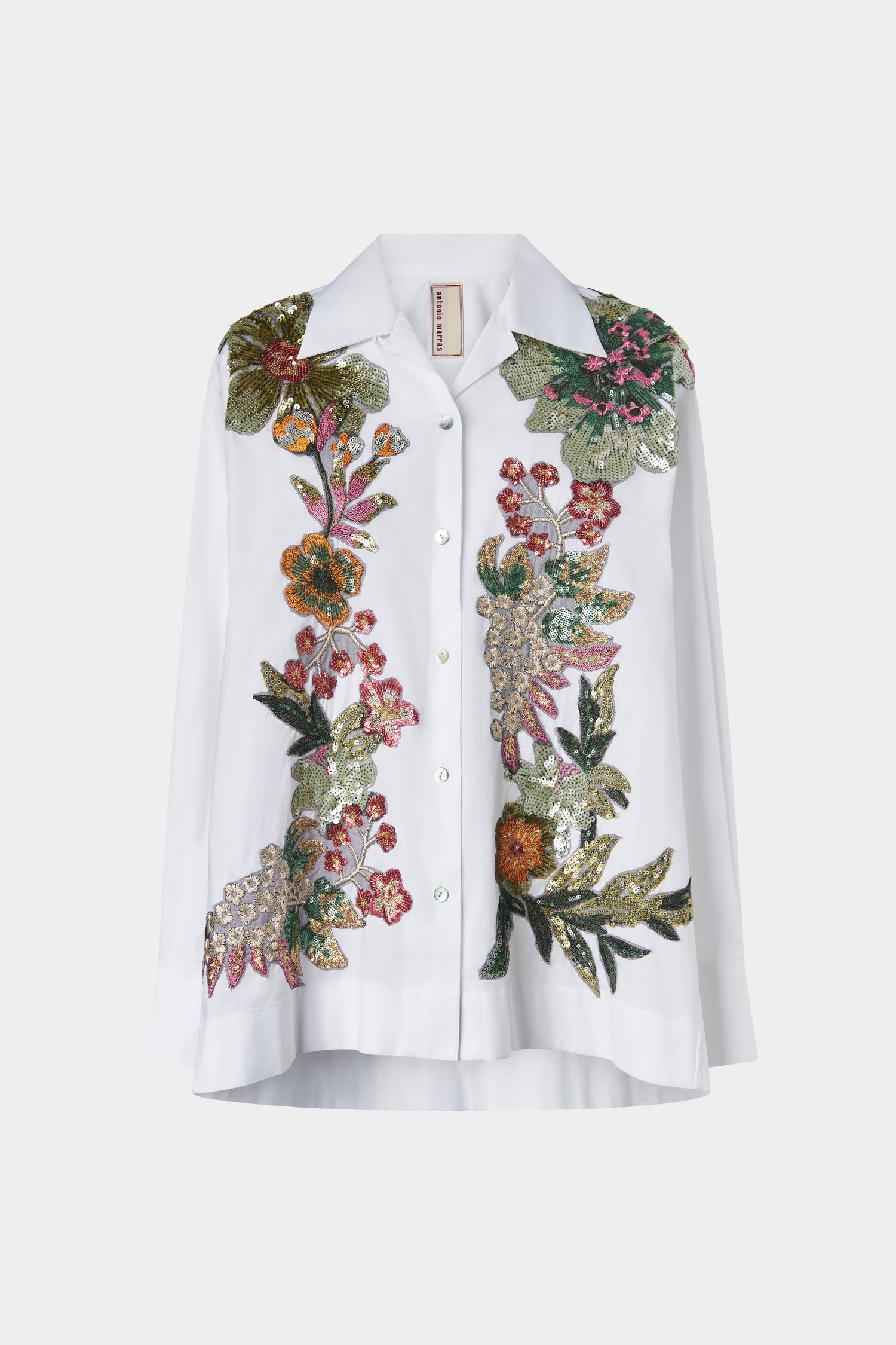 Camicia Bianca in cotone con Ricamo Floreale