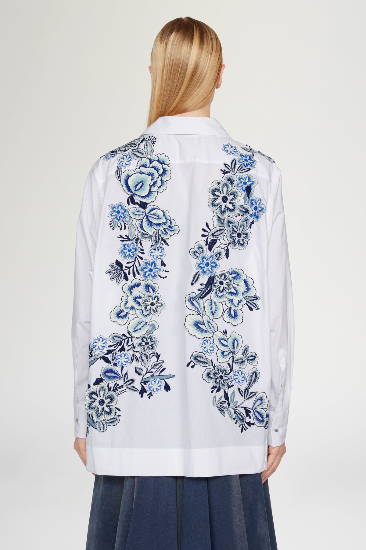Cotton Shirt with Blue Embroidery