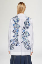 Cotton Shirt with Blue Embroidery
