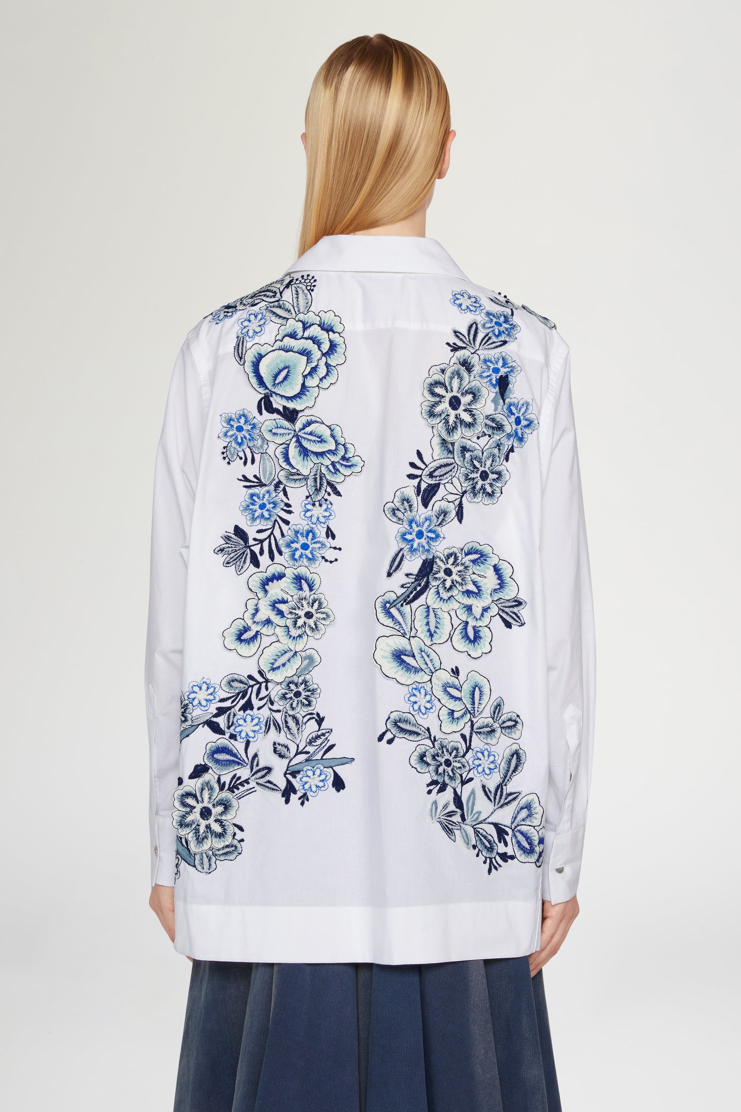 Cotton Shirt with Blue Embroidery
