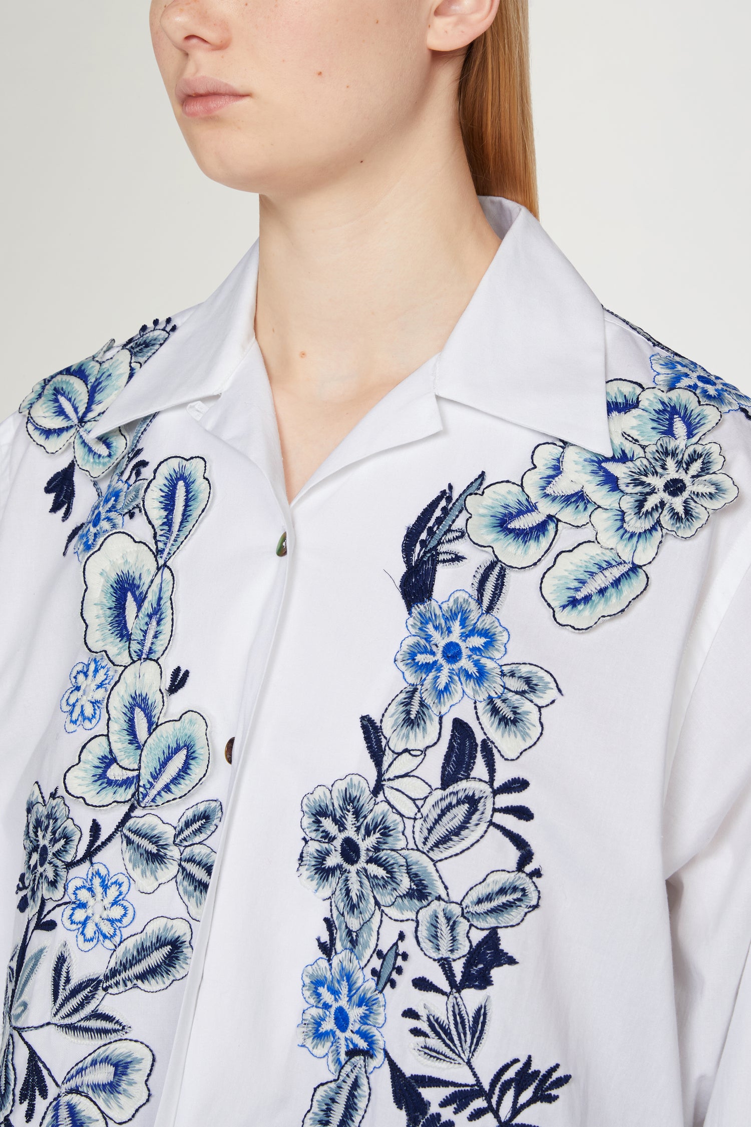 Cotton Shirt with Blue Embroidery