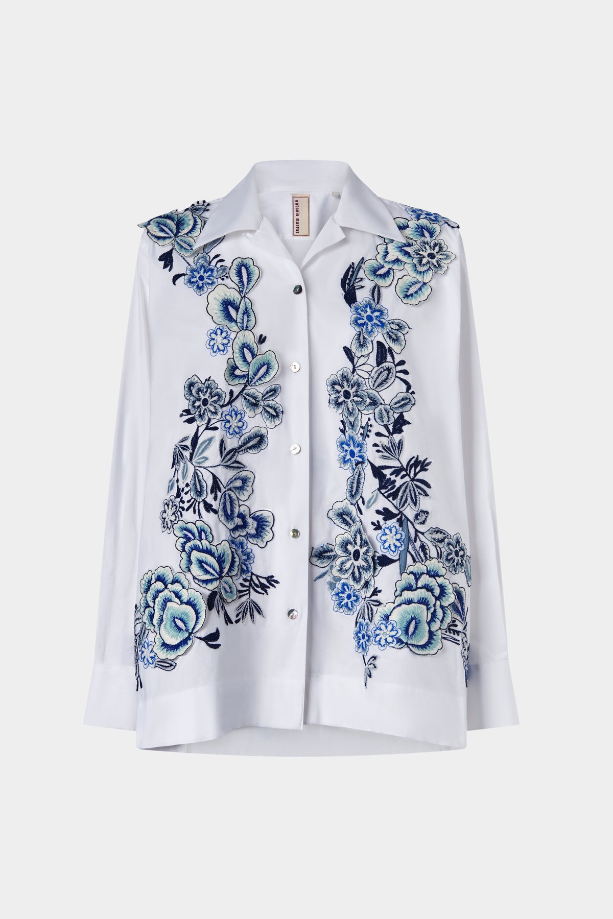 Cotton Shirt with Blue Embroidery