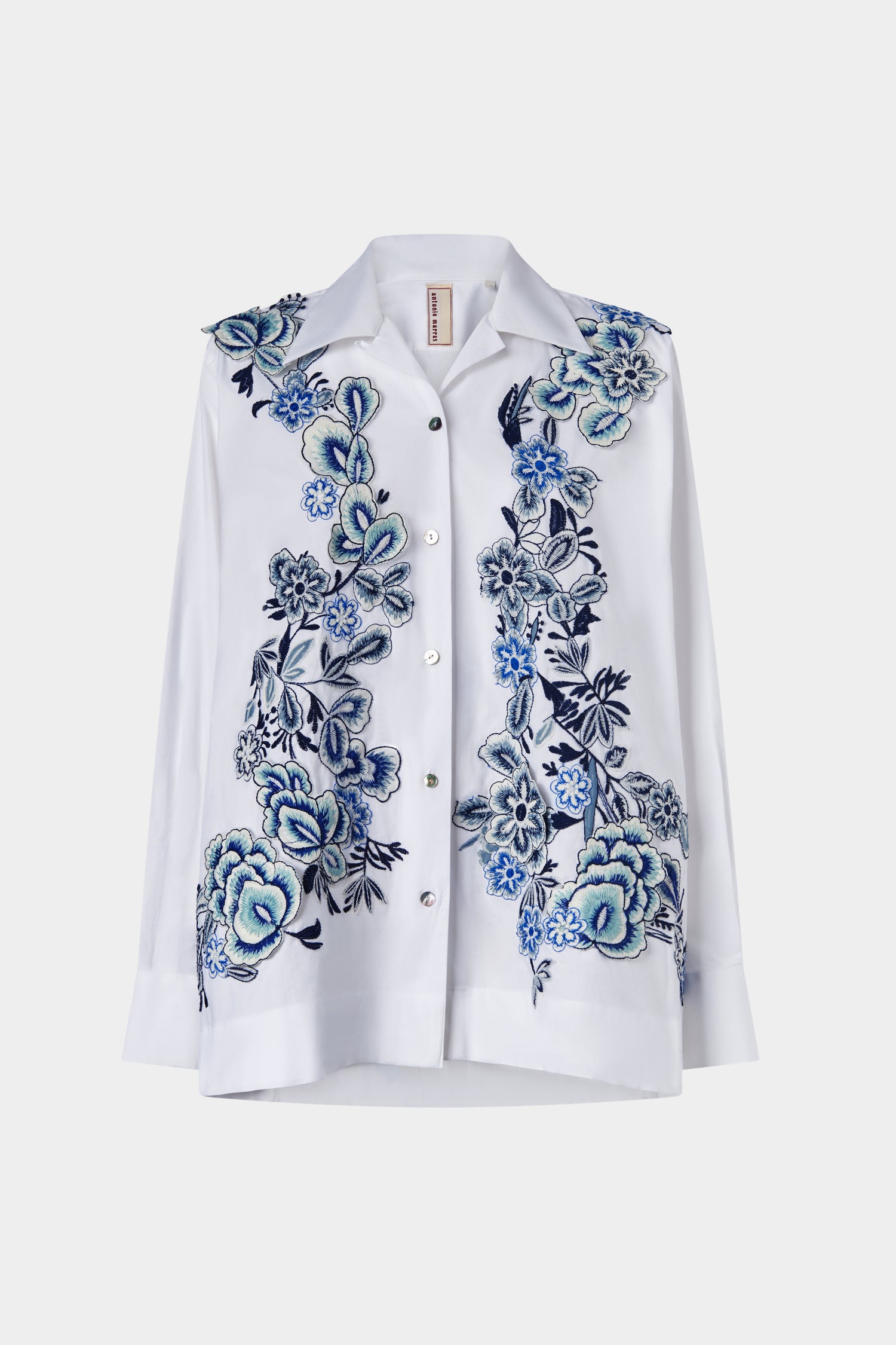 Cotton Shirt with Blue Embroidery