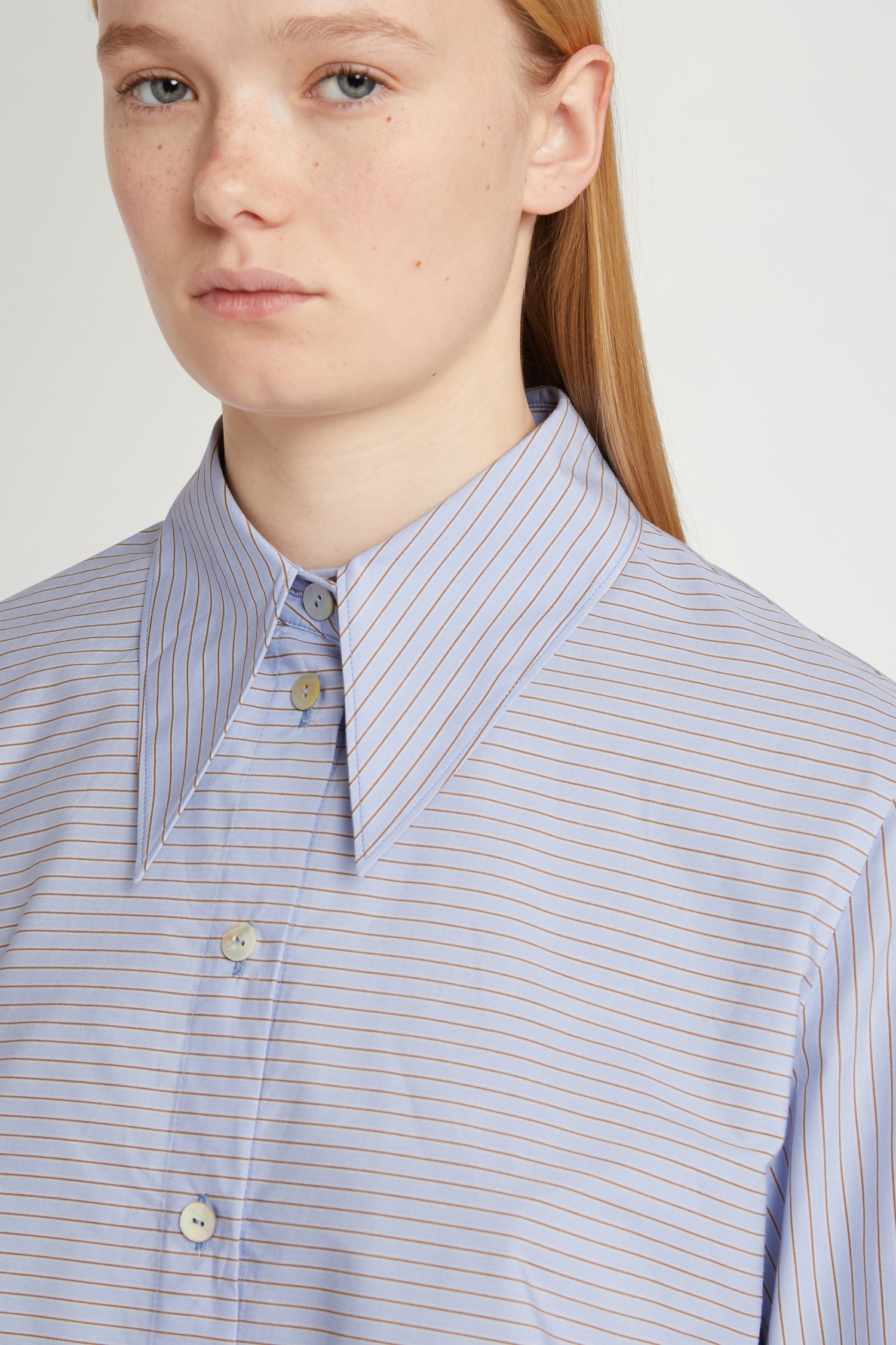 Oversized Light Blue Striped Cotton Shirt