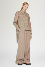 Oversized Beige Striped Cotton Shirt
