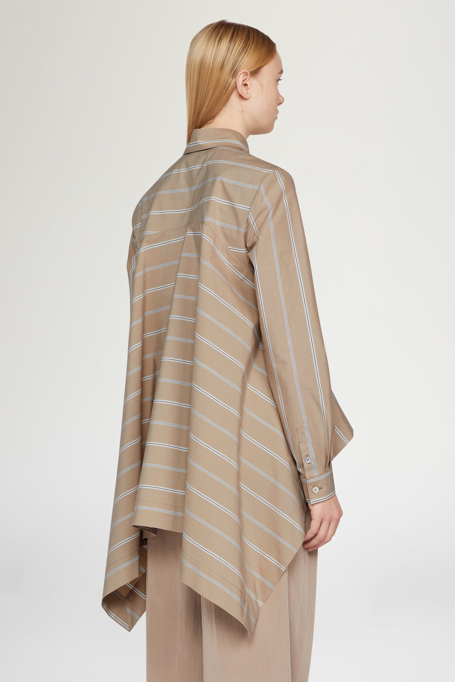 Oversized Beige Striped Cotton Shirt