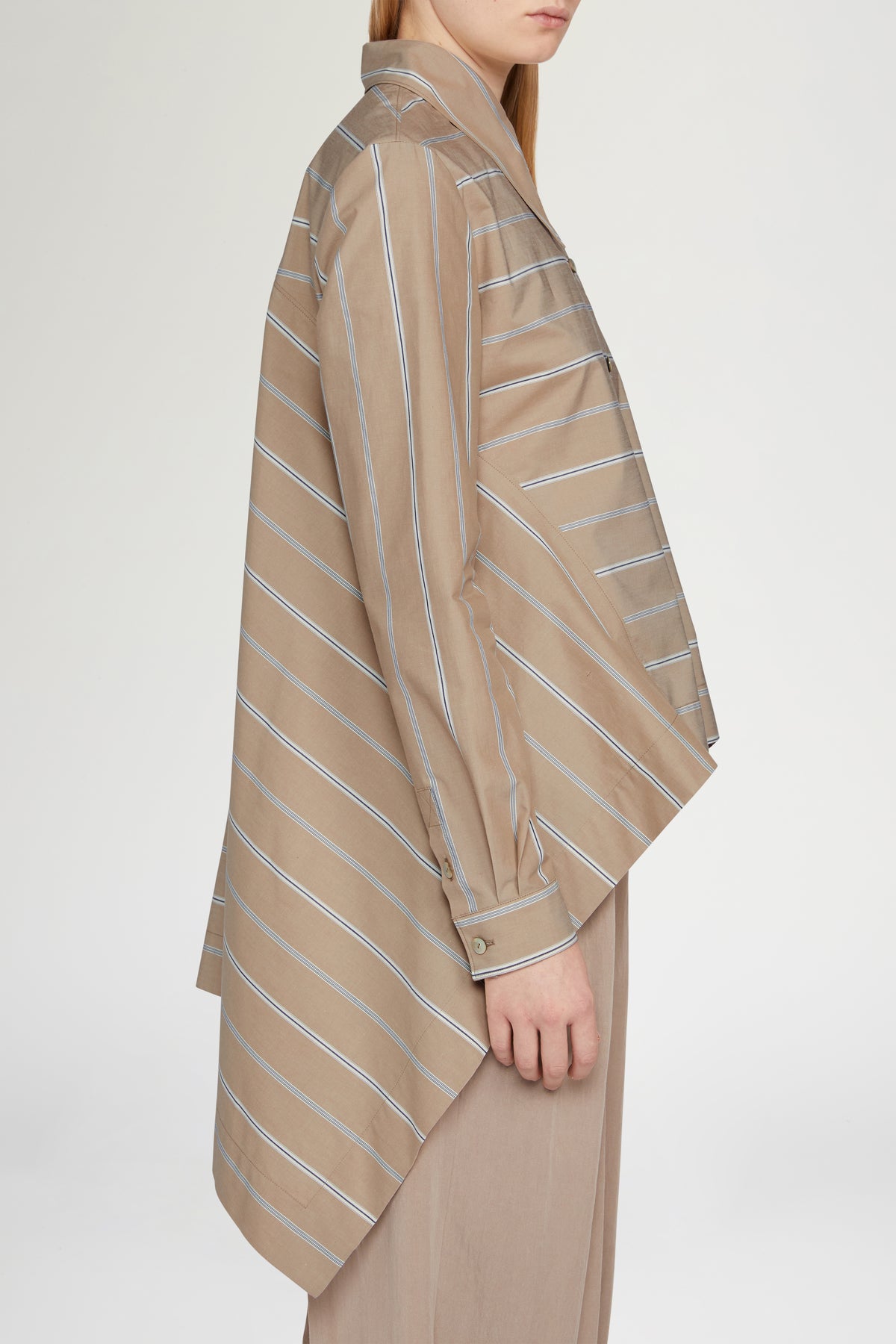 Oversized Beige Striped Cotton Shirt