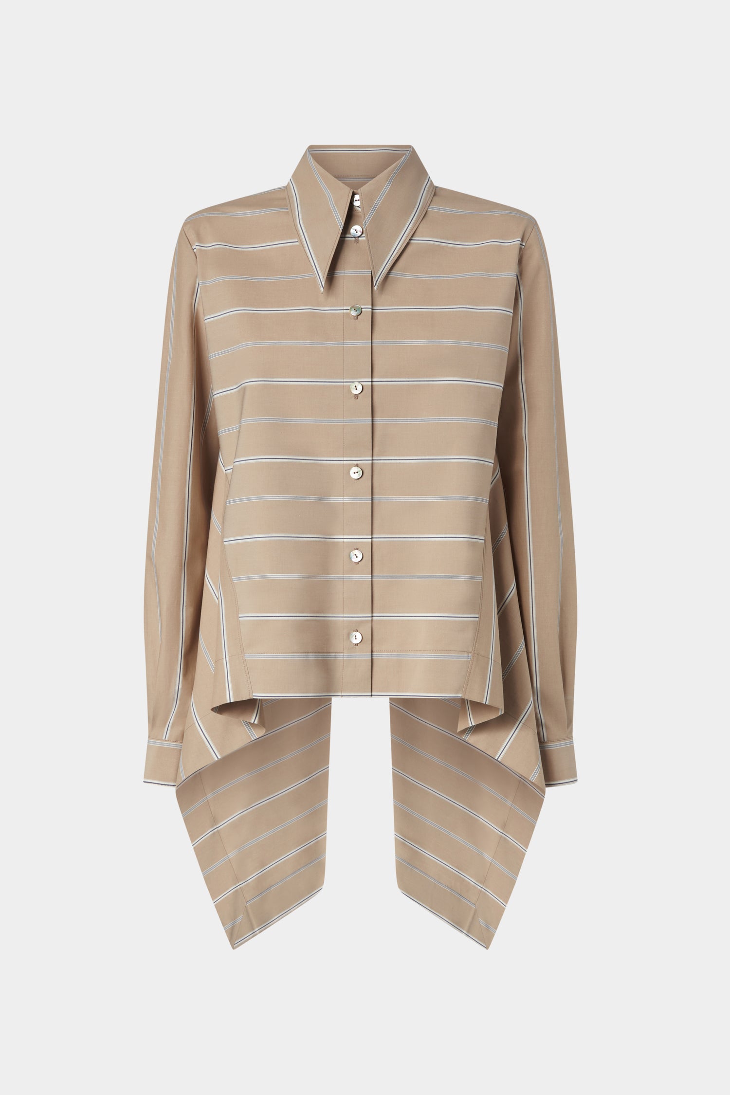 Oversized Beige Striped Cotton Shirt