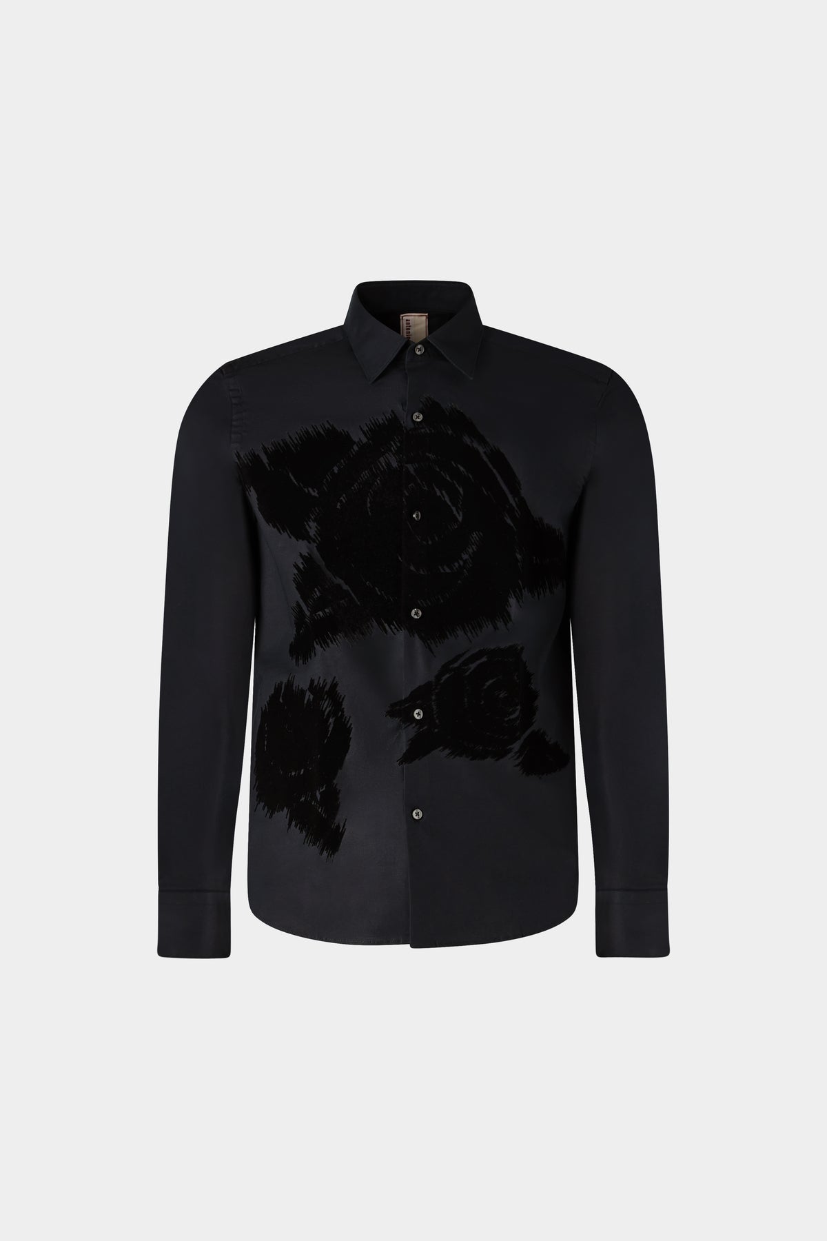 Camicia Nera con Rosa in Velluto