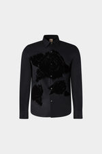 Camicia Nera con Rosa in Velluto