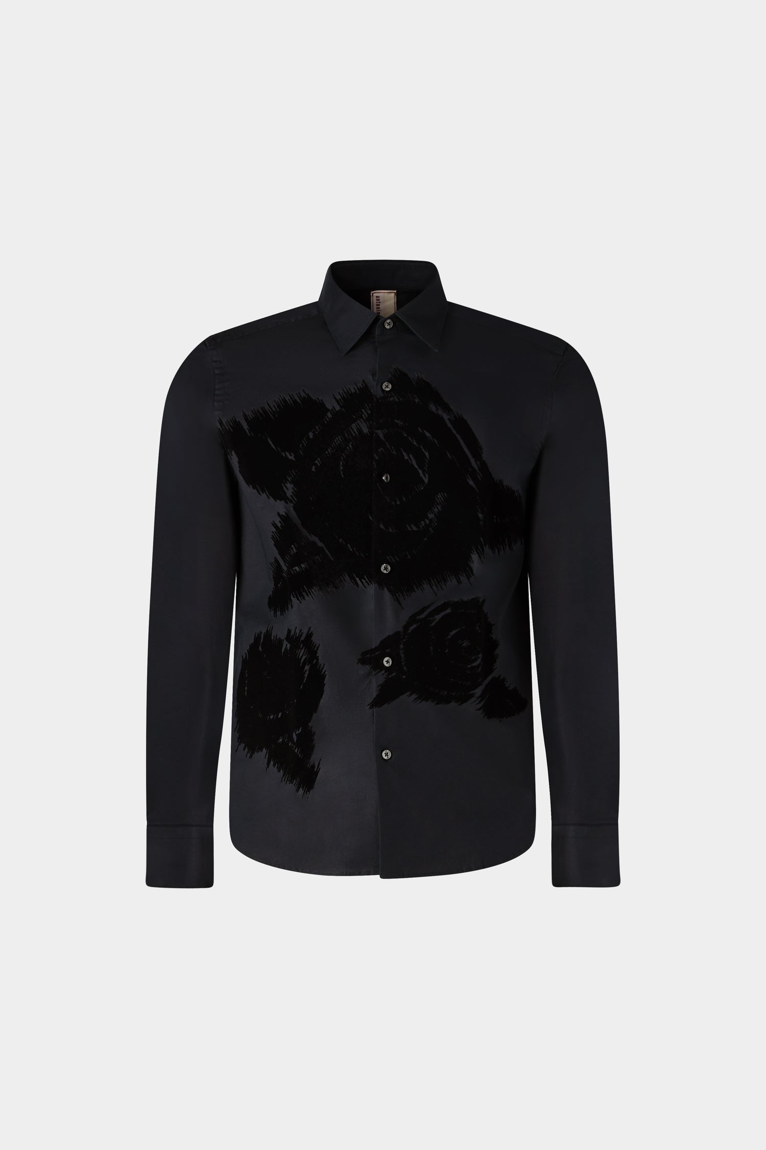Camicia Nera con Rosa in Velluto