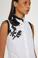 Camicia Bianca Senza Maniche con Perline