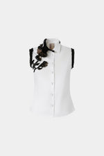 Camicia Bianca Senza Maniche con Perline