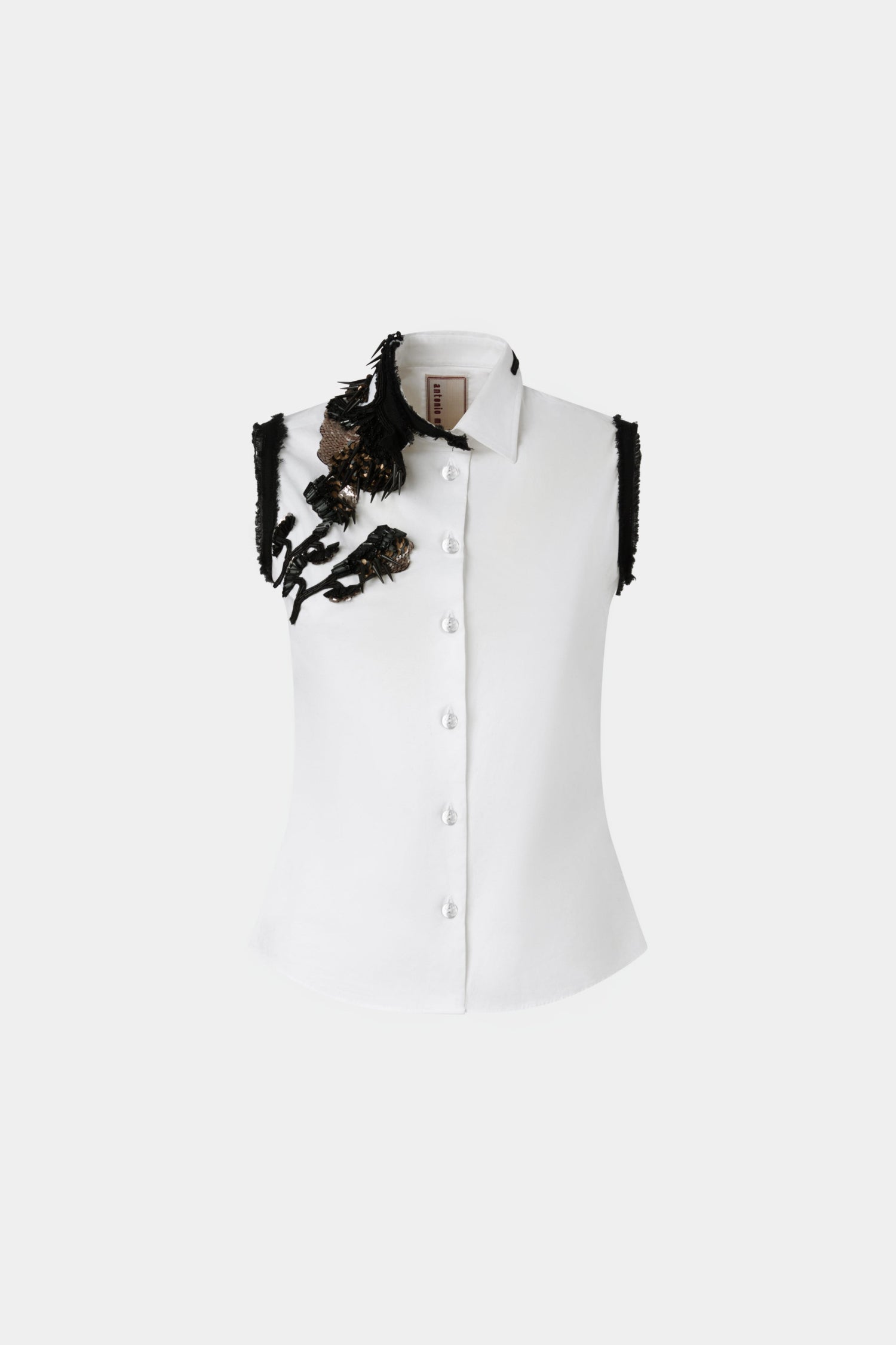 Camicia Bianca Senza Maniche con Perline