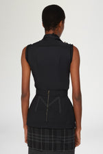 Black Sleeveless Shirt with Beaded Appliqués
