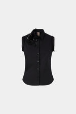 Black Sleeveless Shirt with Beaded Appliqués