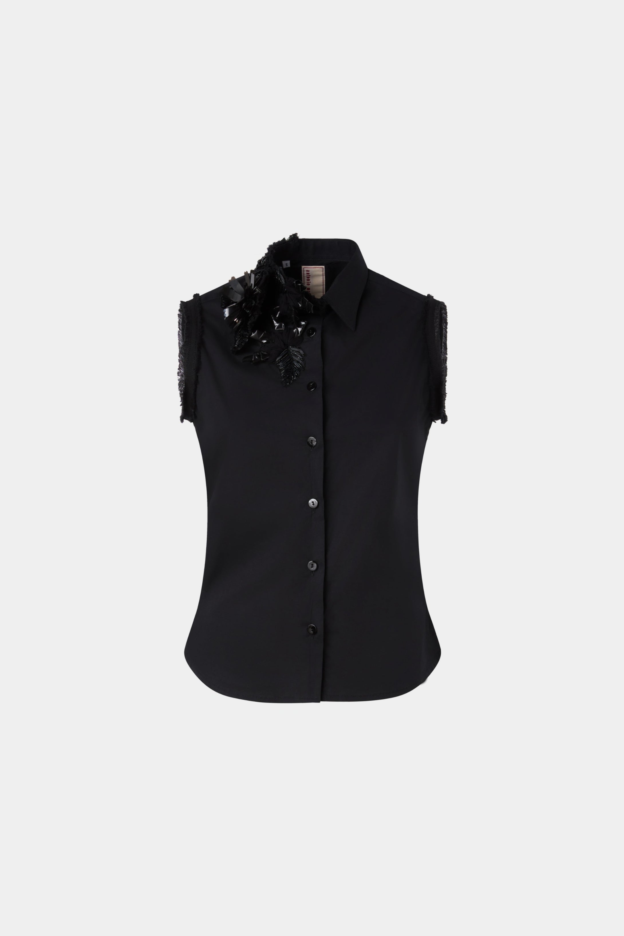 Camicia Nera Senza Maniche con Perline