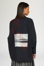 Black Cotton Shirt with Embroidery and Print